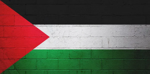 Bir Tuğla Duvarda Asılı Filistin Bayrağı — Stok fotoğraf