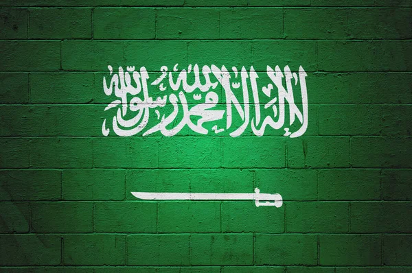 Suudi Arabistan Bayrağı Tuğla Bir Duvara Boyanmış — Stok fotoğraf