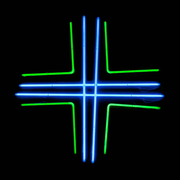 Крупним Планом Зеленому Неоновому Світлі Вигляді Хреста Який Використовується Показу — стокове фото