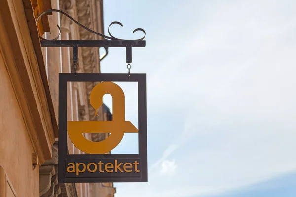 Oud Apotheekbordje Apoteket Een Straatje Stockholm Zweden — Stockfoto