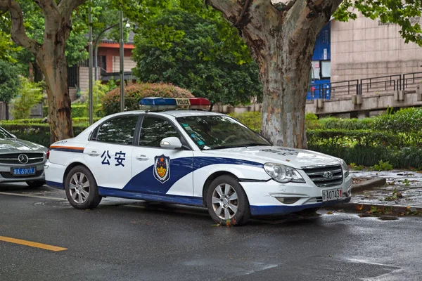 Hangzhou China Agosto 2018 Coche Policía Estacionado Frente Lago West — Foto de Stock