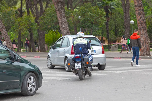Tirana Albânia Abril 2019 Biker Road Police Policia Rrugore Patrulha — Fotografia de Stock