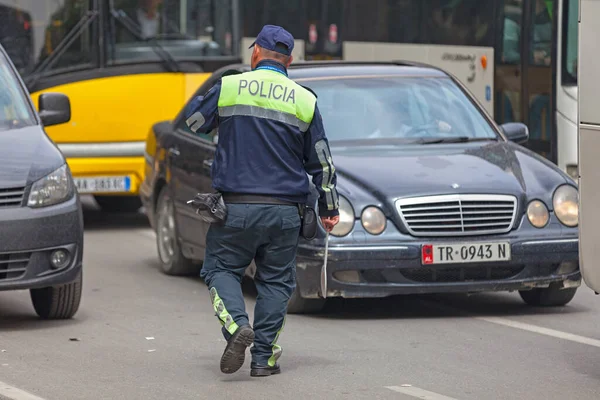Tirana Albanien April 2019 Trafikpolis Policia Rrugore — Stockfoto