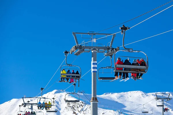 Pas Casa Andorra December 2019 Tree Skiers Ski Lift Grandvalira — стокове фото