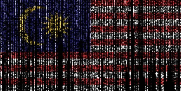 Flag Malaysia Computer Binary Codes Falling Top Fading Away — Stock Photo, Image