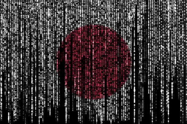 Vlag Van Japan Een Computer Binaire Codes Vallen Van Top — Stockfoto