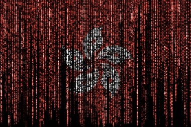 Hong Kong bayrağı bilgisayar ikili kodlarında tepeden düşüyor ve kayboluyor..