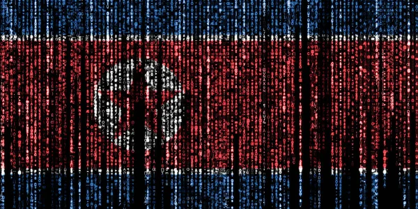 Σημαία Της Βόρειας Κορέας Δυαδικούς Κωδικούς Υπολογιστών Που Πέφτουν Από — Φωτογραφία Αρχείου