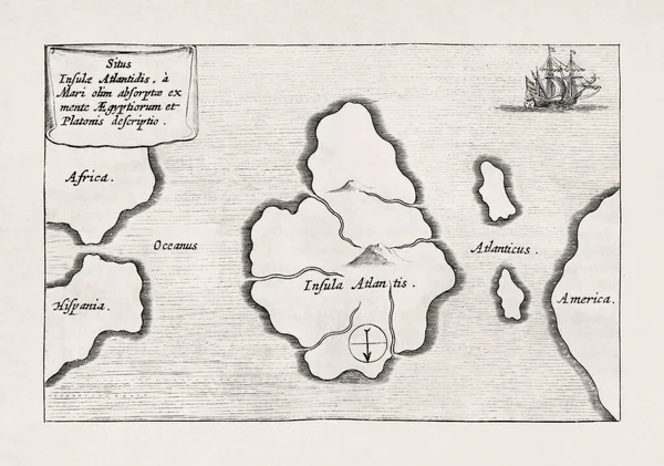 Χάρτης Της Μυθικής Ηπείρου Της Ατλαντίδας Που Σχεδίασε Αθανάσιος Κίρτσερ — Φωτογραφία Αρχείου