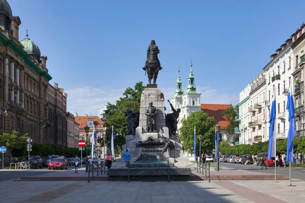 stock image Krakow, Poland - June 06 2019: The Grunwald Monument is an equestrian statue of King of Poland Wadysaw II Jagieo located at Matejko Square in Krakw's Old Town and created by Antoni Wiwulski in 1910.