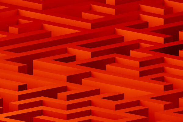 Close-up on a 3D red maze.