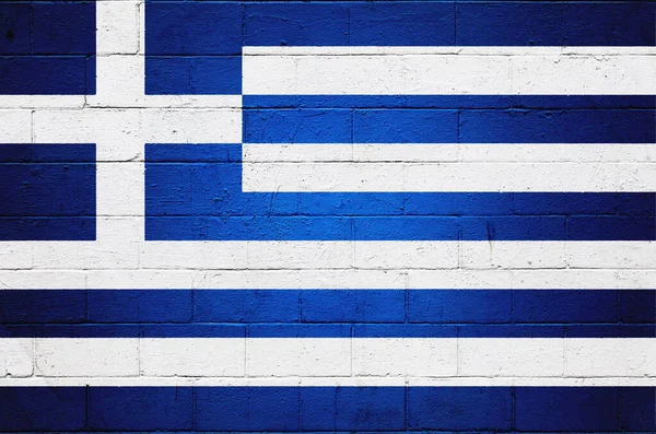 Bandeira Grécia Pintada Uma Parede Bloco Cimento — Fotografia de Stock