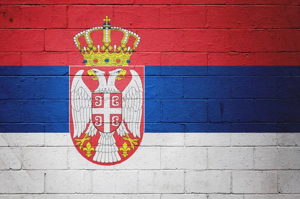 stock image Flag of Serbia painted on a cinder block wall.