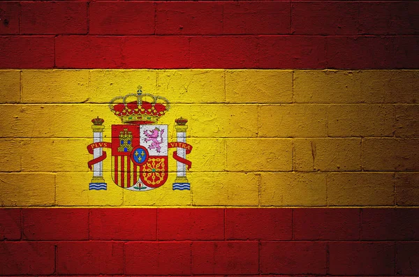 Bandera España Pintada Sobre Una Pared Bloques Cemento —  Fotos de Stock