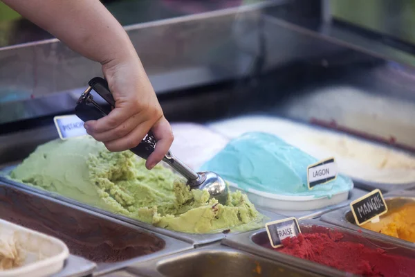 stock image close up of scooping ice cream in gelato cafe