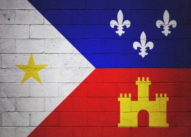 Acadiana bayrağı tuğla bir duvara boyanmış..