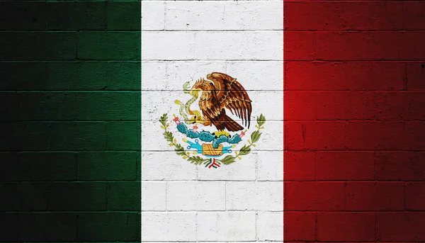 Bandiera Del Messico Dipinta Muro Cinder Block — Foto Stock