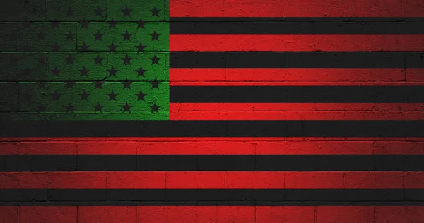 Bandeira Afro Americano Pintada Uma Parede Bloco Cinzas — Fotografia de Stock