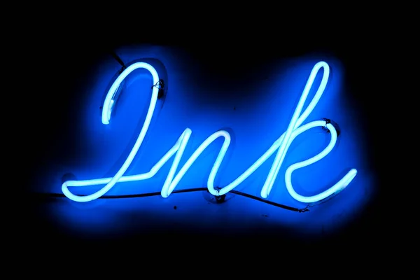 Blaues Neonlicht Form Des Wortes Tinte — Stockfoto