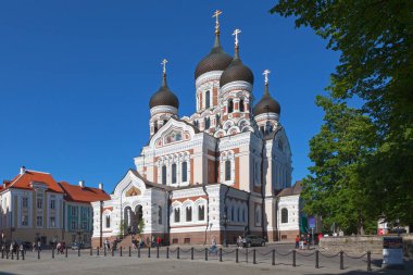 Tallinn, Estonya - 16 Haziran 2019: The Alexander Nevsky Katedrali (Estonca: Aleksander Nevski katedrali) Eski Şehir 'de bir ortodoks katedralidir..