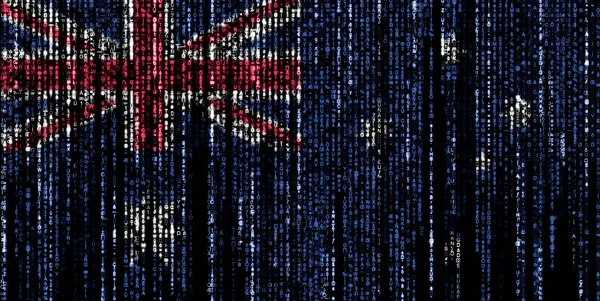 Bandera Australia Ordenador Códigos Binarios Que Caen Desde Parte Superior —  Fotos de Stock