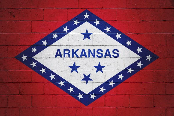 Bandeira Arkansas Pintada Uma Parede Bloco Cinzas — Fotografia de Stock
