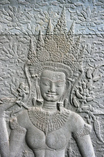 Базовый Рельеф Танцовщицы Апсары Вырезанной Стене Ангкор Вате Камбоджа — стоковое фото