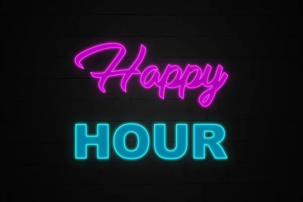 Neonowe Światło Happy Hour Zaprojektowane Stylu Lat Osiemdziesiątych — Zdjęcie stockowe