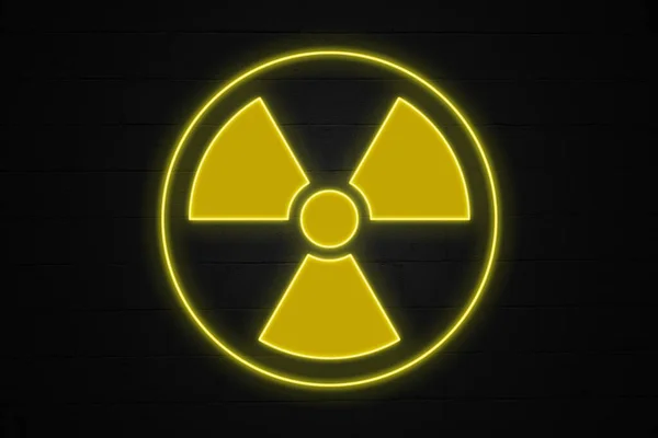 Żółte Światło Neonowe Kształcie Radioaktywnego Symbolu — Zdjęcie stockowe