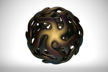 Beyaz arkaplanda soyut metalik çift küreler.