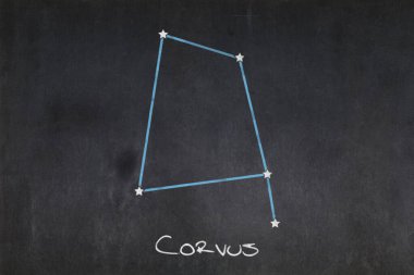 Ortasına Corvus takımyıldızı çizilmiş karatahta.