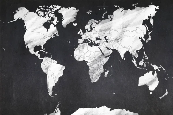 中央に描かれたワールドマップのブラックボード — ストック写真