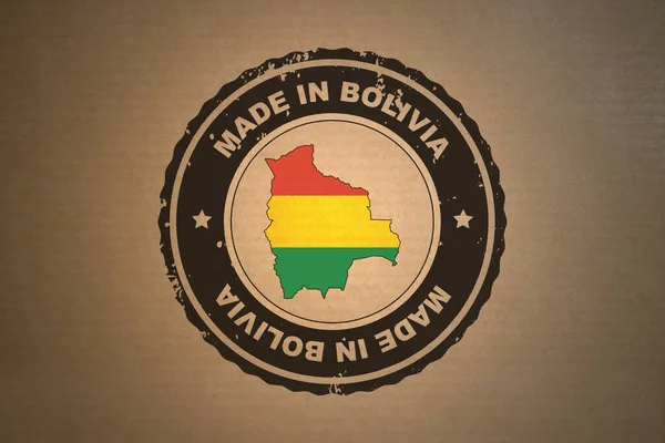 ボリビア製のレトロスタイルのスタンプの中央にあるブラウンペーパーには ボリビアの地図と旗が含まれています — ストック写真