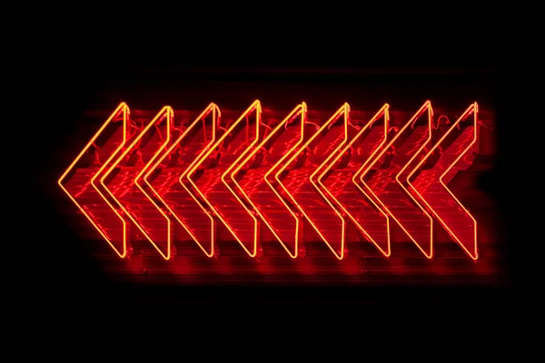 Sada Červených Šipek Neonové Světlo Směřující Vlevo — Stock fotografie