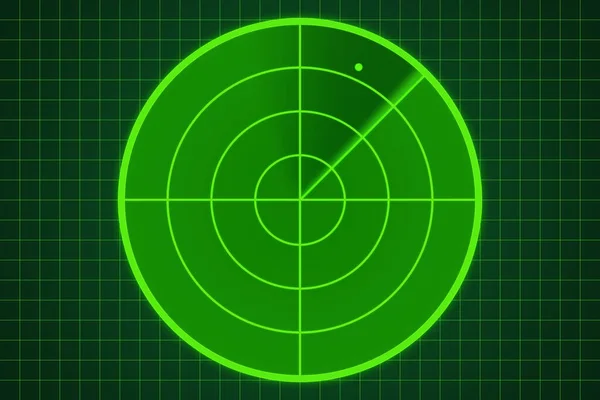 Green radar screen with dot on green grid background.