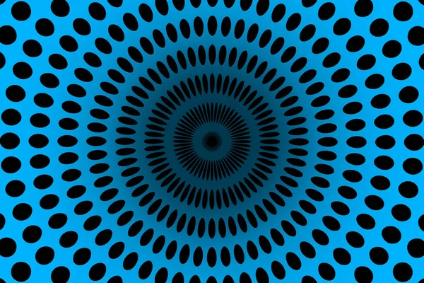消える点が付いている青い背景の円形の黒い点パターン — ストック写真