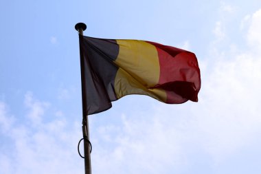 Direğinin üstünde dalgalanan Belçika bayrağına yakın çekim.
