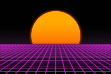 80 'lerden günbatımlı 3D ızgara.