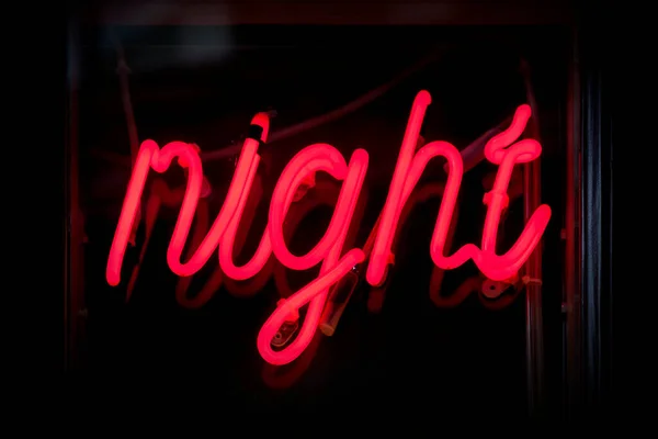 Red Neon Light Shaped Word Night — Stock Photo, Image