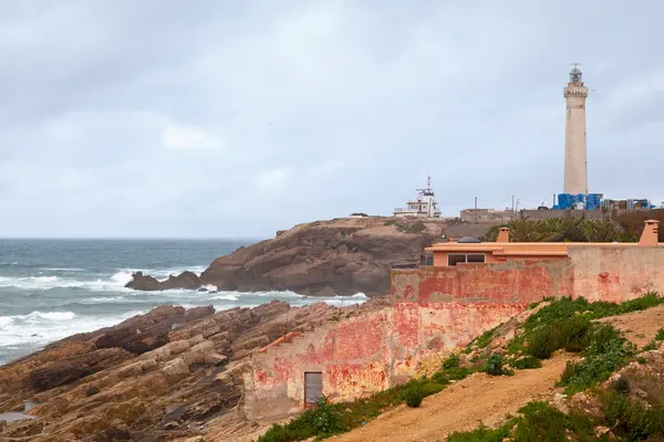 stock image The El Hank lighthouse is a lighthouse located on cap El Hank, west of the port of Casablanca (Casablanca-Settat region - Morocco).