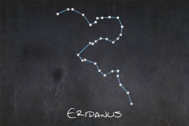 Ortasına Eridanus takımyıldızı çizilmiş karatahta.