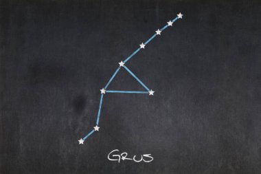 Ortasına Grus takımyıldızı çizilmiş karatahta.