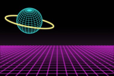 80 'lerden kalma satürn kaplı 3D ızgara..