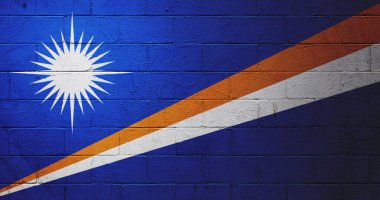 Marshall Adaları 'nın bayrağı tuğla bir duvara boyanmış..