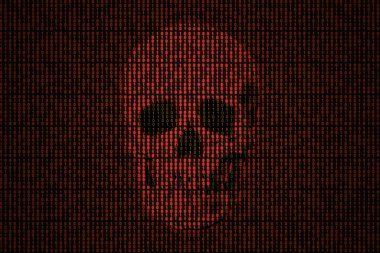 Human skull getting out of the binary code.