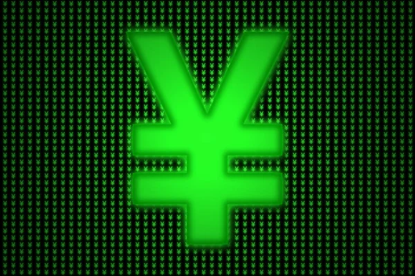 Знак Green Yen Заднем Плане Состоящий Сотен Знаков — стоковое фото