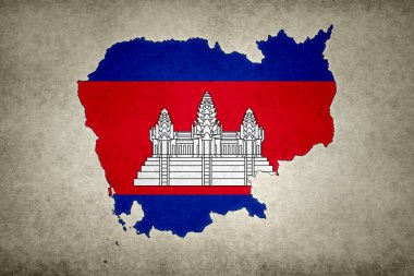 Grunge Kamboçya haritası. Sınırında bayrağı eski bir kağıda basılmış..