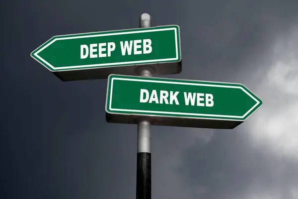 Two direction signs, one pointing left (Deep web) and the other one, pointing right (Dark web).