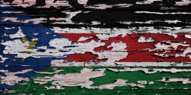 Güney Sudan bayrağı grunge ahşap bir tahtaya boyanmış..