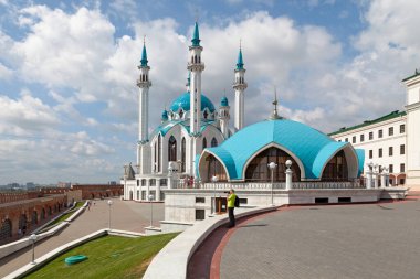 Kazan, Rusya - 10 Temmuz 2018: Kazan Kremlin 'deki Kul Şerif Camii.